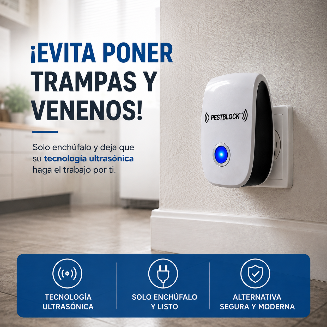 PESTBLOCK® AHUYENTADOR ULTRASÓNICO DE PLAGAS – PROTEGE TU HOGAR EN 1 SOLO PASO