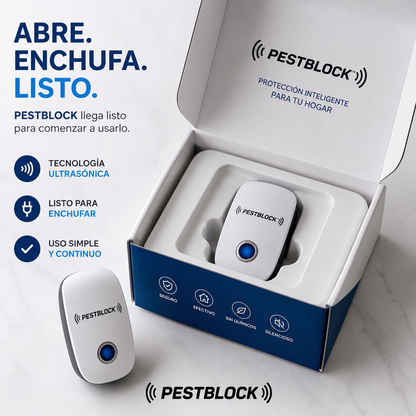 PESTBLOCK® AHUYENTADOR ULTRASÓNICO DE PLAGAS – PROTEGE TU HOGAR EN 1 SOLO PASO