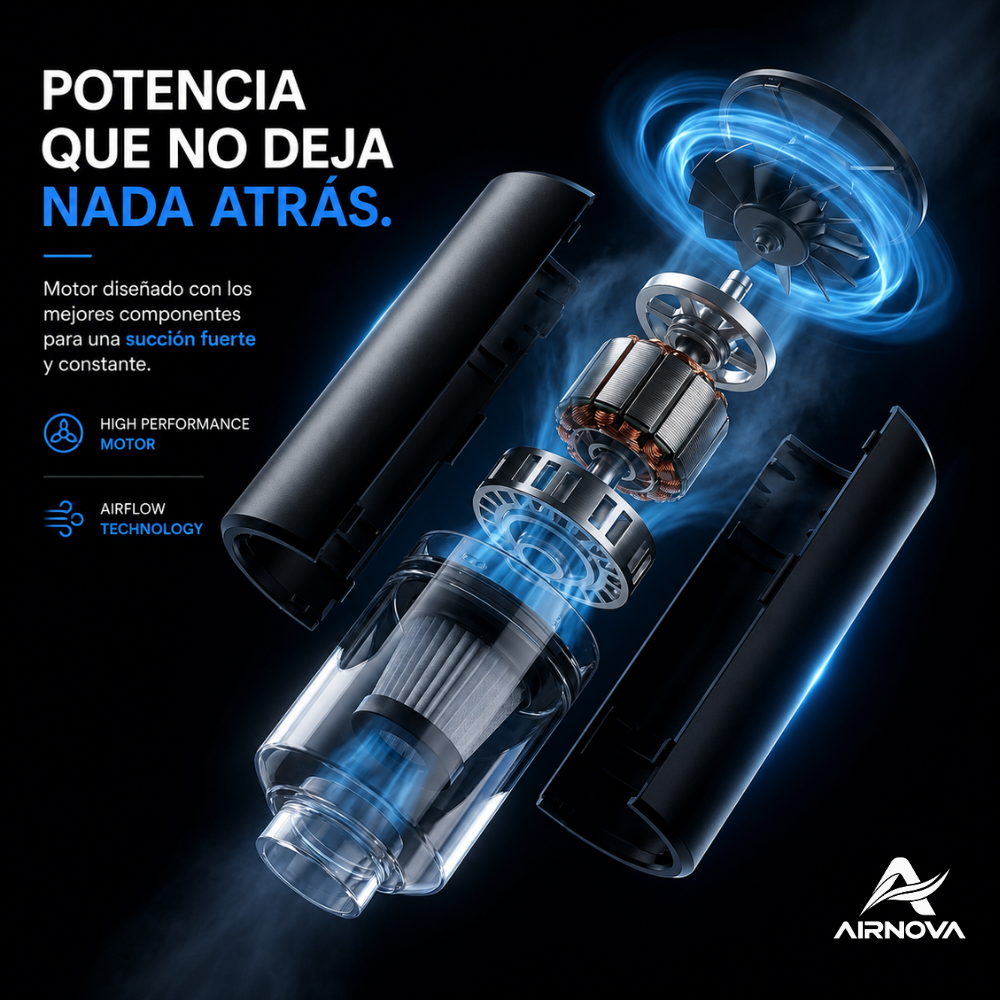AirNova® Aspiradora Inalámbrica de Alta Succión - Aspira Líquidos y superficies difíciles.